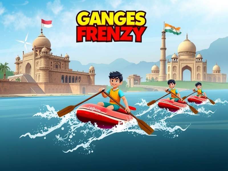 Ganges Raft Frenzy Game Banner - Desi River Rafting With Ganges Landmarks